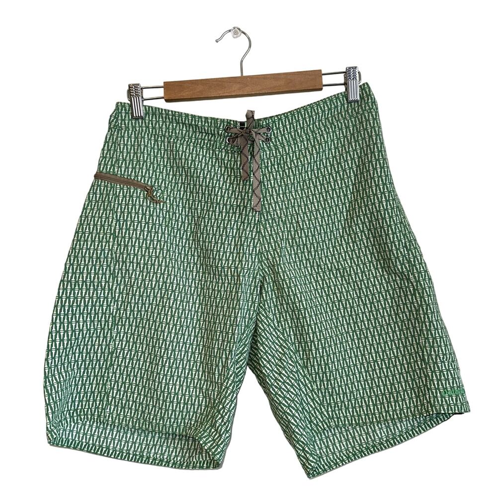 Patagonia Swim Trunks Men's Green White Drawstring Board Short Size 30